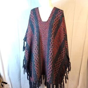 Nema Avenue Fringed Knit Poncho 